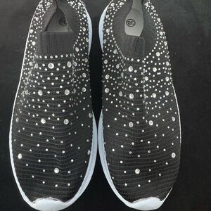 Black Rhinestone Slip-On Sneakers